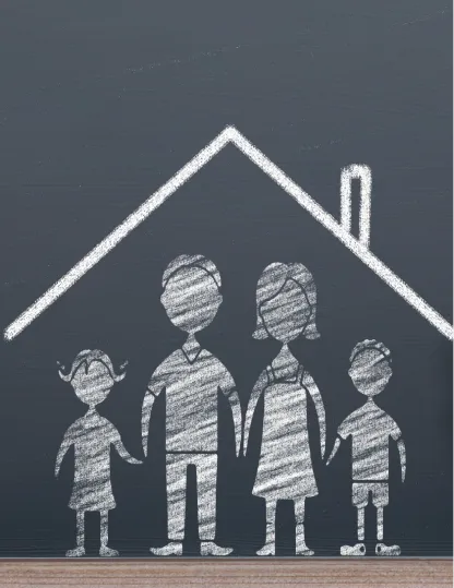 Dessin de membres d'une même famille sous un toit